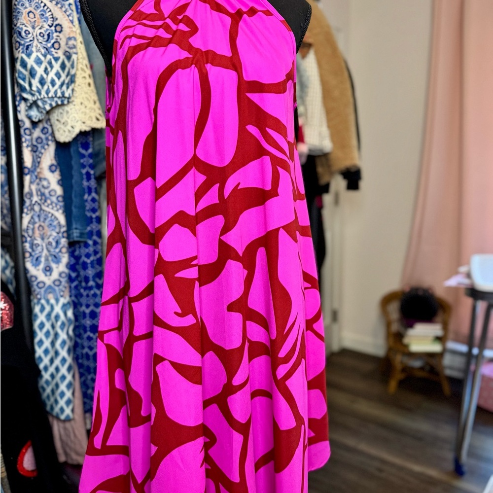 Vibrant Pink and Red Halter Dress